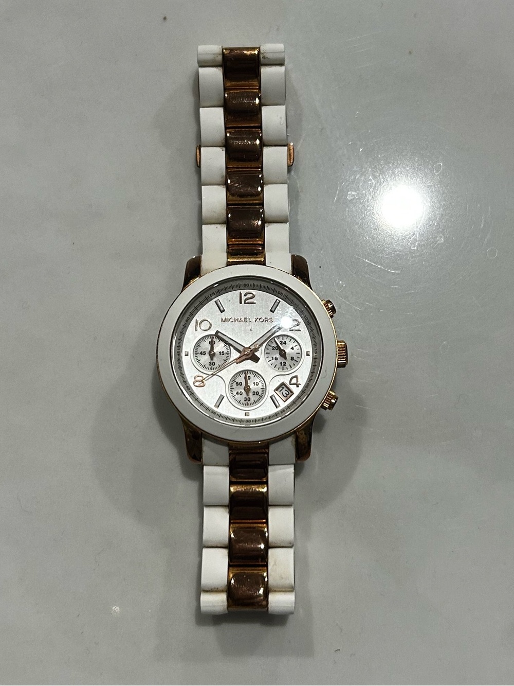 Michael Kors White and Rose Gold Ceramic-Accent Chronograph